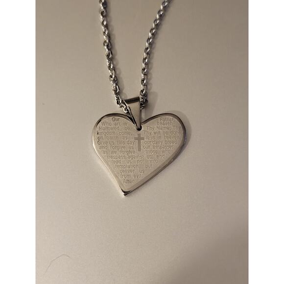 Stainless Steel Heart Necklace with Lords Prayer - Picture 6 of 7